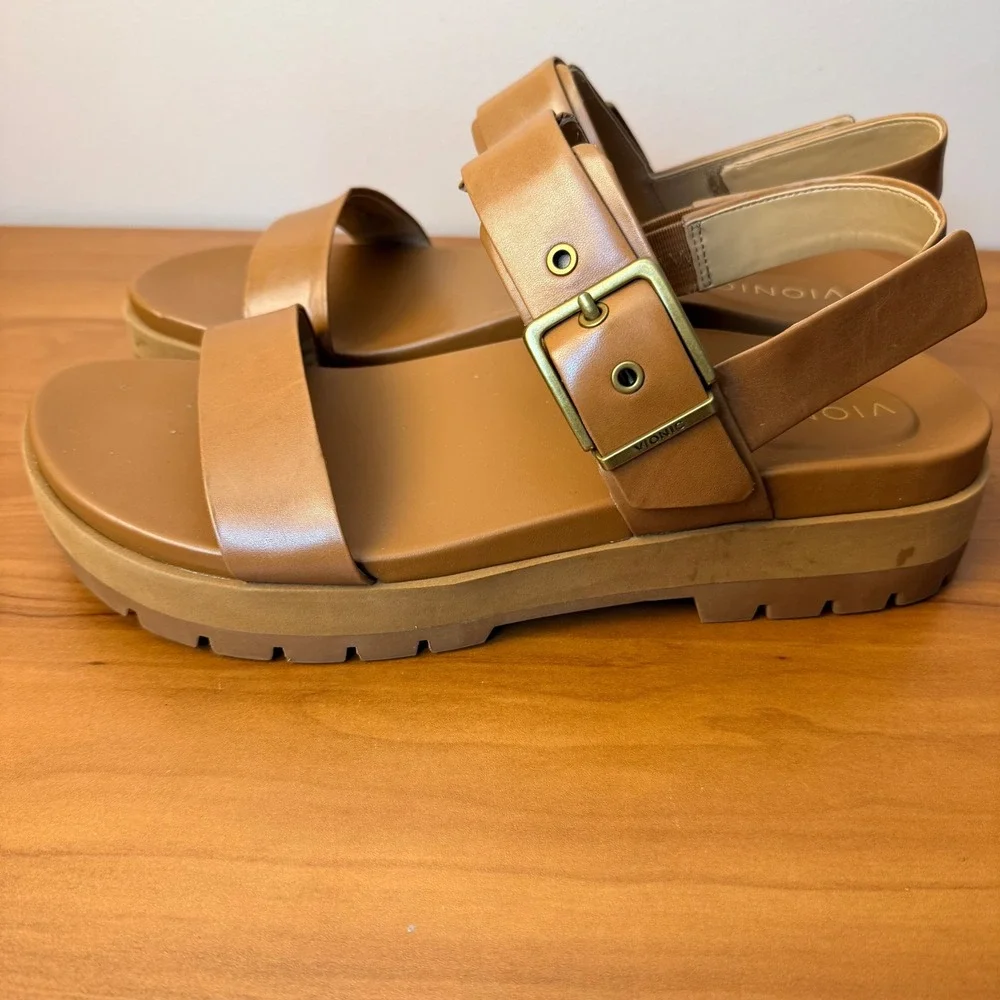 Vionic Torrance Tan Leather Platform Lug Sole Slingback Sandals Womens 11